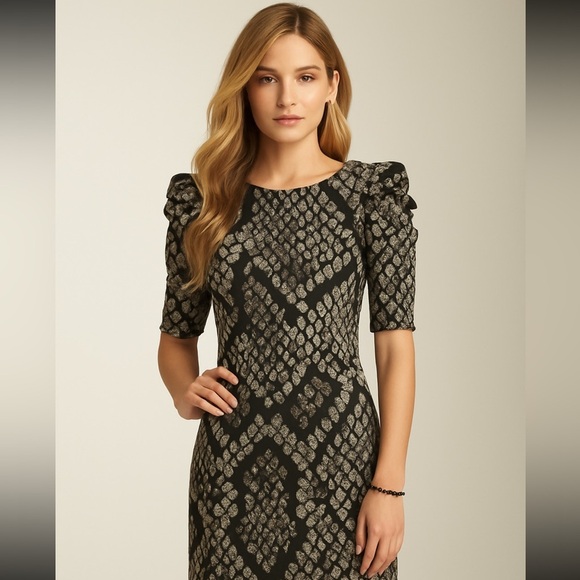 Elegant Black and Silver Patterned Dress - Picture 1 of 5